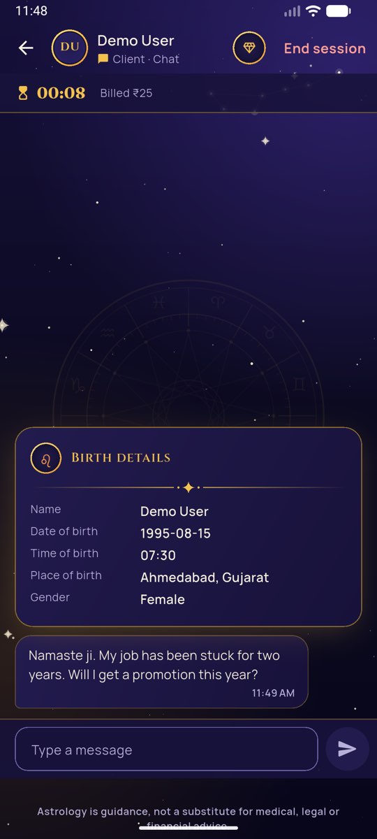 A consultation chat in the Partner app with the customer’s birth details